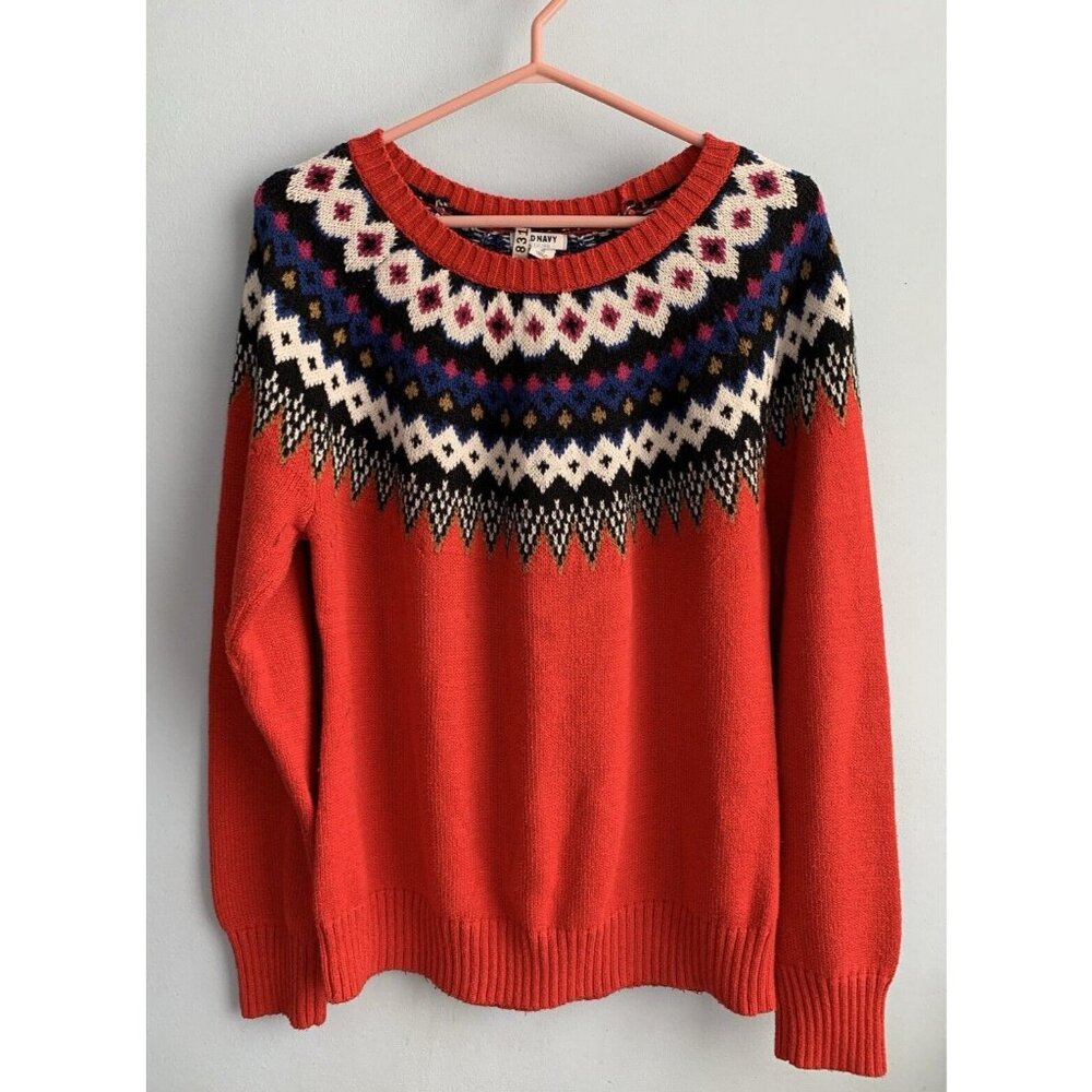 Old Navy Women's Sweater Red Nordic XL Winter Long Sleeve Knit Preppy Sports